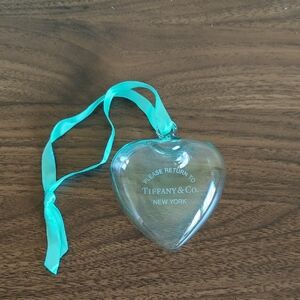 Tiffany & Co. Teal Ribbon Glass Heart Ornament